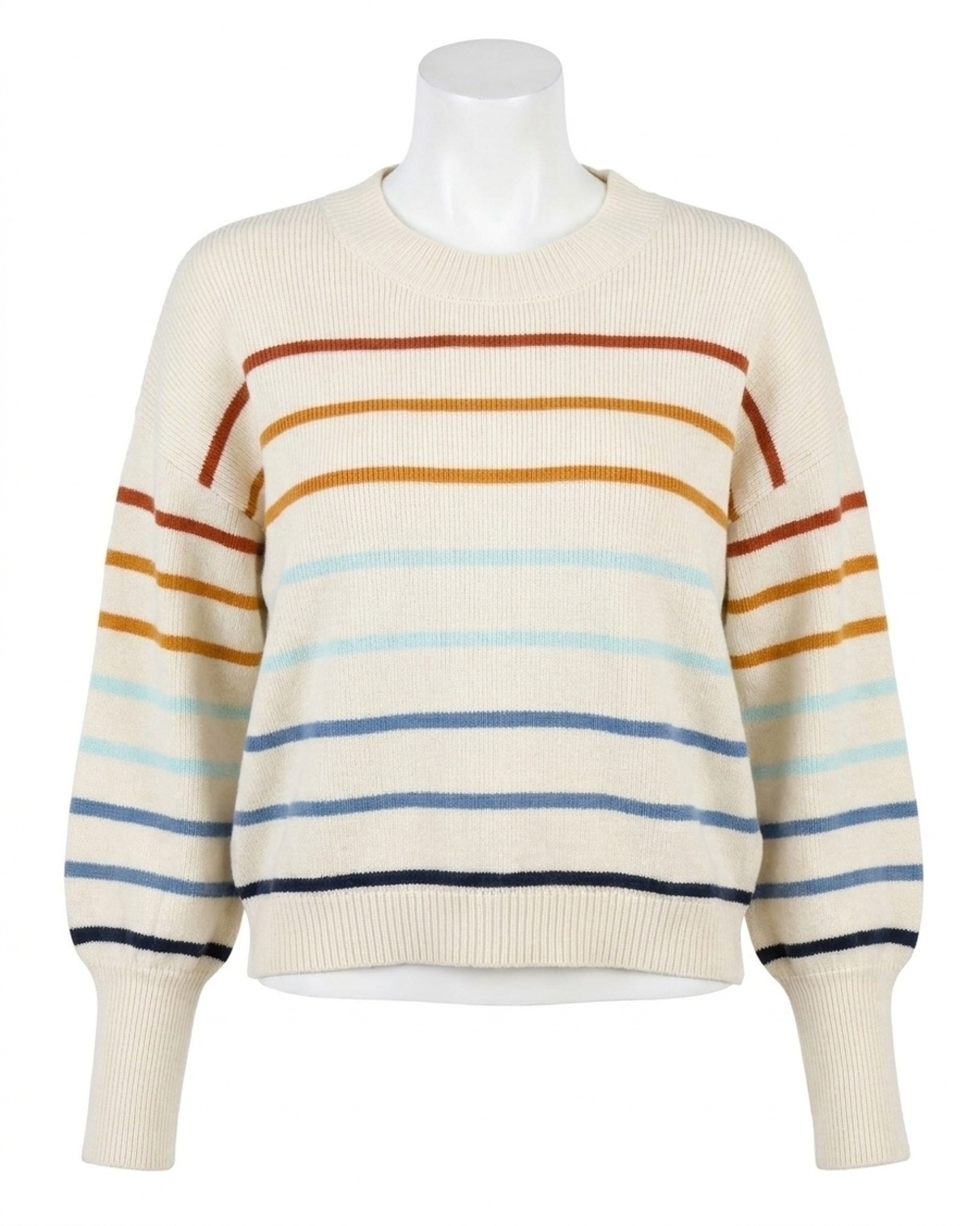 NEW GRACE AND LACE crew neck striped sweater in ivory-multi stripe